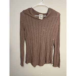 Vocal USA Y2K Crystal Rhinestone Brown Hoodie Top Biker Bling‎ Grunge Whimsygoth